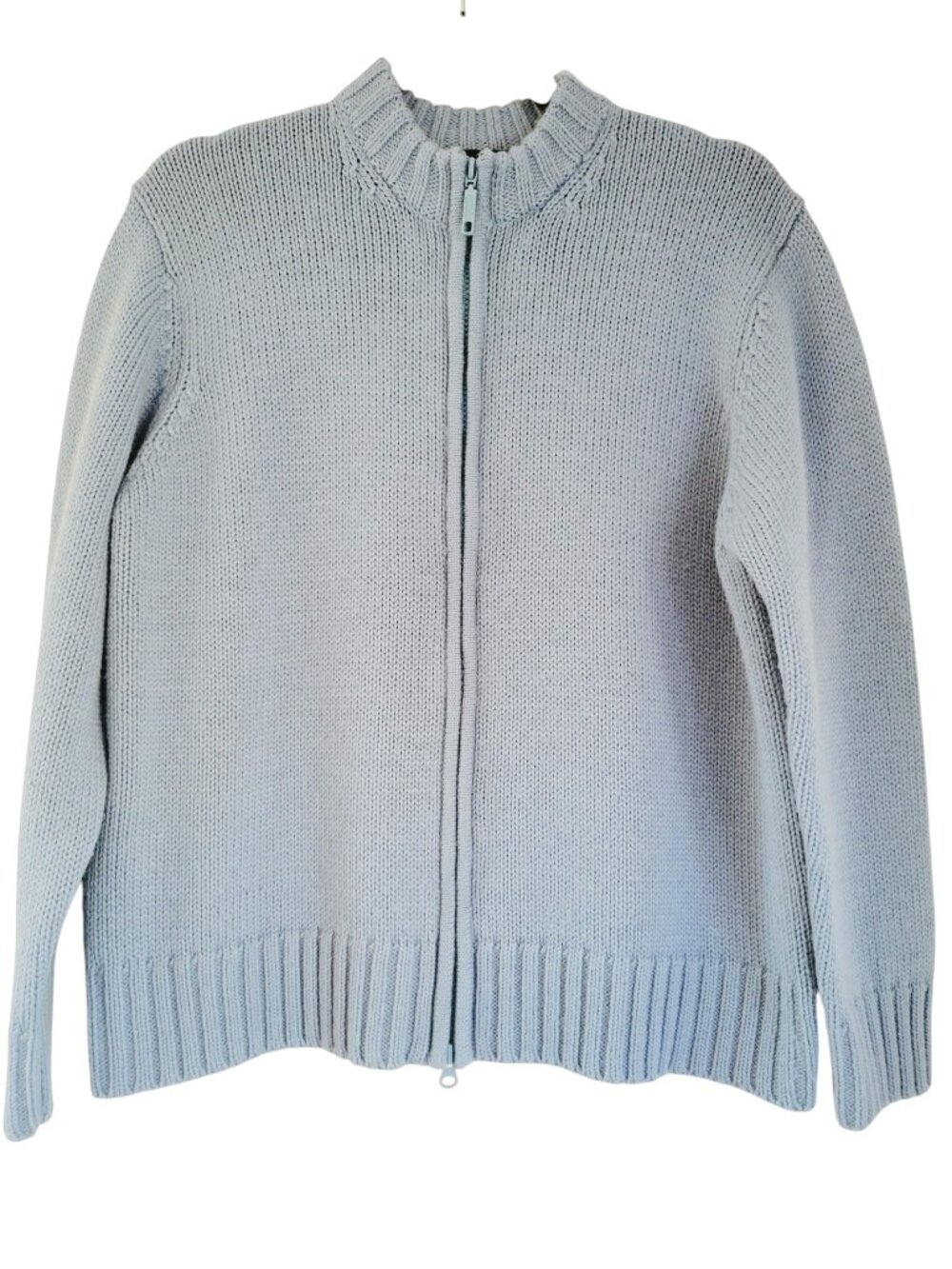 J.Crew Wool Blend Chunky Knit Full Zip Mock Neck Sweater Powder Blue Cottagecore